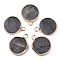 Natural Labradorite Pendants, with Light Gold Plated Brass Edge, Flat Round, 20x16.5x3~4mm, Hole: 2.5mm