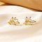 Mini 3D Willow Leaf Brass Clear Cubic Zirconia Stud Earrings Fashion Accessories, Golden, 13x8mm