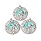 304 Stainless Steel Enamel Pendants, Flat Round with Flower Charm, Stainless Steel Color, 28x25x2.5mm, Hole: 1.8mm