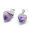 Electroplated Natural Amethyst Pendants, with Iron Findings, Nuggets, Platinum, 15~25x15~22x10~15mm, Hole: 6x3.5mm