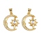 Rack Plating Planet Brass Micro Pave Cubic Zirconia Pendants, with Shell, Cadmium Free & Lead Free, Long-Lasting Plated, Real 18K Gold Plated, Clear AB, 20x17x4mm, Hole: 3.5x4.5mm