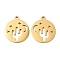 201 Stainless Steel Pendants, Flat Round with Hollow Cactus Charm, Golden, 17.5x15.5x1mm, Hole: 1.2mm