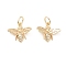 Brass Micro Pave Cubic Zirconia Pendants, Real 14K Gold Plated, Bees, 13x15x3.5mm, Hole: 3.5mm