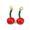 Brass Pendants, Cadmium Free & Nickel Free & Lead Free, with Enamel and Jump Ring, Real 18K Gold Plated, Cherry, 23x10mm, Hole: 3mm