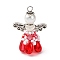 Glass Pendants, Angel, with Alloy Beads and 304 Stainless Steel Loop, Red, 33x23.5x11.5mm, Hole: 3mm