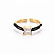 Brass Enamel Cuff Rings, Open Rings, Solitaire Rings, with Clear Cubic Zirconia, Nickel Free, Square, Golden, Black, US Size 7(17.3mm)