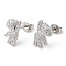 Clear Cubic Zirconia Bear Stud Earrings, Rack Plating Brass Jewelry, Lead Free & Cadmium Free, Platinum, 12x7mm, Pin: 0.8mm