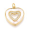 Brass Micro Pave Clear Cubic Zirconia Pendants, Cadmium Free & Lead Free, with Shell, Heart, with Jump Ring, Real 18K Gold Plated, 20.5x18x2.5mm, Hole: 3mm
