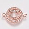 Brass Micro Pave Cubic Zirconia Links, Smiling Face, Clear, Rose Gold, 11.5x17x2mm, Hole: 1mm