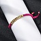 Polyester Cord Braided Bead Bracelets for Women, with Brass Beads, Long-Lasting Plated, Deep Pink, Inner Diameter: 1-7/8~2-5/8 inch(4.8~6.6cm)