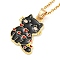 201 Stainless Steel Cable Chain Necklaces, Cat Shape Alloy Enamel Pendant Necklaces, Golden, 15.08~15.55 inch(38.3~39.5cm)