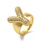 Letter Brass Micro Pave Clear Cubic Zirconia Open Cuff Ring for Women, Cadmium Free & Nickel Free & Lead Free, Real 18K Gold Plated, Letter Y, 19.5x16mm, US Size 6(16.5mm)