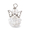 Glass Pendants, Angle, with Alloy Wing Beads & Iron Loop, Faceted, Clear, 29x18x16mm, Hole: 3mm