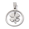 201 Stainless Steel Pendants, Ring with Clover Charm, Laser Cut, Anti-Tarnish, Stainless Steel Color, 27x25x1mm, Hole: 7x4mm
