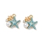 Brass Alloy Pendants, with Enamel and ABS Plastic Imitation Pearl, Rack Plating, Golden, Starfish, 15.5x14.5x5.5mm, Hole: 1.8mm