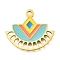 304 Stainless Steel Pendants, with Enamel, Fan Charm, Ion Plating(IP), Golden, 21x24.5x1mm, Hole: 2mm