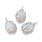 Opalite Pendants, with Brass Findings, Oval with Tree, Platinum, 43.5x26x9mm, Hole: 5.5x4mm