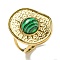 Ion Plating(IP) 304 Stainless Steel Open Cuff Rings, Synthetic Malachite Oval Finger Rings for Women Men, Real 18K Gold Plated, Adjustable