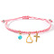 Handmade Golden Brass Charm Bracelets, Natural Turquoise Beads Braided Bead Bracelets for Women, Heart & Cross, Pink, Inner Diameter: 11 inch(28cm)