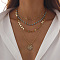 Bohemian Iron & Brass & Alloy & Synthetic Turquoise Disc Pendant Multi-Layered Necklaces for Women, Golden, 14.57~20.08 inch(37~51cm), 4pcs/set