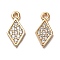 925 Sterling Silver Pendant, with Cubic Zirconia, Rhombus Charms, with 925 Stamp, Real 18K Gold Plated, 10x5x1.4mm, Hole: 0.8mm