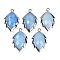 Dyed Natural Jade Faceted Leaf Pendants, Rack Plating Brass Charms, Platinum, Sky Blue, 23x13.5x5.5mm, Hole: 1.2mm