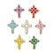 7Pcs 7 Colors Glass Seed Beaded Cross Pendants, with Glass & 304 Stainless Steel Jump Rings, Real 18K Gold Plated, Mixed Color, 32.5x26x4.5mm, Hole: 3mm, 1pc/color