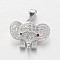 Brass Micro Pave Cubic Zirconia Charms, Elephant, Lead Free & Nickel Free, Platinum, 13x17x5mm, Hole: 4x3mm