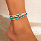 4Pcs Bohemian Style Glass Seed Rondelle Beaded Stretch Anklets for Women, Dark Turquoise, 9-7/8 inch(250mm)
