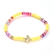 Handmade Polymer Clay Heishi Bead Stretch Bracelets, with Conch Shape Brass Clear Cubic Zirconia Beads and Round Brass Beads, Yellow, 2-1/4 inch(5.7cm)