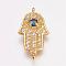 Brass Micro Pave Cubic Zirconia Links, Hamsa Hand/Hand of Fatima/Hand of Miriam, with Eye, Golden, 23.5x12.5x4mm, Hole: 1mm