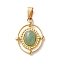 Natural Green Aventurine Pendants, 304 Stainless Steel Oval Charms, Ion Plating(IP), Golden, 21x16.5x5~5.5mm, Hole: 5.5x3mm