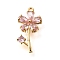 Brass Micro Pave Clear Cubic Zirconia Pendants, Flower Charms, Misty Rose, 21.5x11x3mm, Hole: 1.2mm