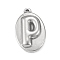 Non-Tarnish 304 Stainless Steel Pendants, Oval with Letter P Charms, Stainless Steel Color, 22.5x14x3mm, Hole: 1.2mm
