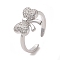 Brass Micro Pave Cubic Zirconia Open Cuff Ring, Cadmium Free & Lead Free, Bowknot, Platinum, Inner Diameter: 18mm