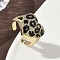 Brass Micro Pave Cubic Zirconia Cuff Rings, Heart, with Enamel, Long-Lasting Plated, Rack Plating, Lead Free & Cadmium Free, Real 18K Gold Plated, 15.5x17mm