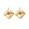 Dyed Synthetic Turquoise Pendants, Rhombus Charms, with 304 Stainless Steel Settings, Flamingo Color, Real 14K Gold Plated, 24.5x22x4.5mm, Hole: 1.4mm