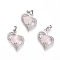 Natural Rose Quartz Pendants, with Platinum Tone Brass Findings and Crystal Rhinestone, Heart, 29x21.5x9mm, Hole: 7x3.5mm