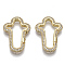 Brass Micro Pave Cubic Zirconia Spring Gate Rings, Nickel Free, Cross, Real 16K Gold Plated, Clear, 31x21.5x4mm, Inner Diameter: 25x5mm