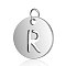 Non-Tarnish 304 Stainless Steel Charms, Flat Round with Letter, Stainless Steel Color, Letter.R, 12x1mm, Hole: 2.5mm