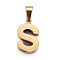 Ion Plating(IP) 304 Stainless Steel Letter Pendants, Manual Polishing, Alphabet, Golden, Letter.S, 18.5x11x3.5mm, Hole: 6.5x3.5mm