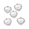Alloy Rhinestone Pendants, with ABS Plastic Imitation Pearl Beads, Heart Charm, Platinum, 17x15.5x5mm, Hole: 1.8mm