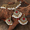 Bohemian Style Zinc Alloy & Rhinestone & Plastic Pearl Tassel Pendant Necklace & Dangle Earring, Antique Golden, Rhombus, 400mm & 60x40mm