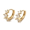 Brass Micro Pave Cubic Zirconia Hoop Earring, with Glass, Light Gold, 17x8mm