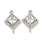 Brass Pave Clear Cubic Zirconia Connector Charms, Cadmium Free & Nickel Free & Lead Free, Rhombus Links, Platinum, 14x9x4mm, Hole: 1mm