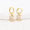 Brass Micro Pave Clear Cubic Zirconia Hoop Earrings, Golden, Letter E, 25x8mm