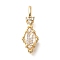 Brass Glass Pendants, Rhombus with Heart Charms, Real 14K Gold Plated, Faceted, Clear, 18.5x6.5x4.5mm, Hole: 3.5x2mm