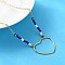 304 Stainless Steel & Blue Glass Beads Pendant Necklaces for Women, Ion Plating(IP), Golden, Heart, 17.05 inch(43.3cm)