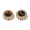 Brass with Cubic Zirconia and Tiger-Eye Flat Round Multi-Strand Links, Cadmium Free & Nickel Free & Lead Free, Real 18K Gold Plated, 9.5x6mm, Hole: 1mm