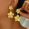 Stylish 201 Stainless Steel Retro Flower Dangle Stud Earrings, Golden, 55x30mm